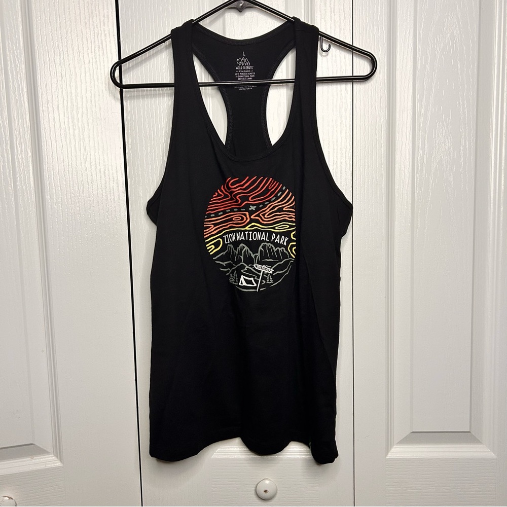Wild Tribute Women’s Zion National Park Racerback‎ Black Tank Top Size L Cotton